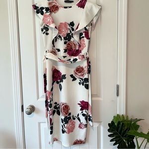 Pretty little thing white dress with roses. Size 12 (fits like a large).